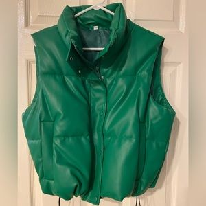 Shein Green Faux Leather Short Puffer Vest M